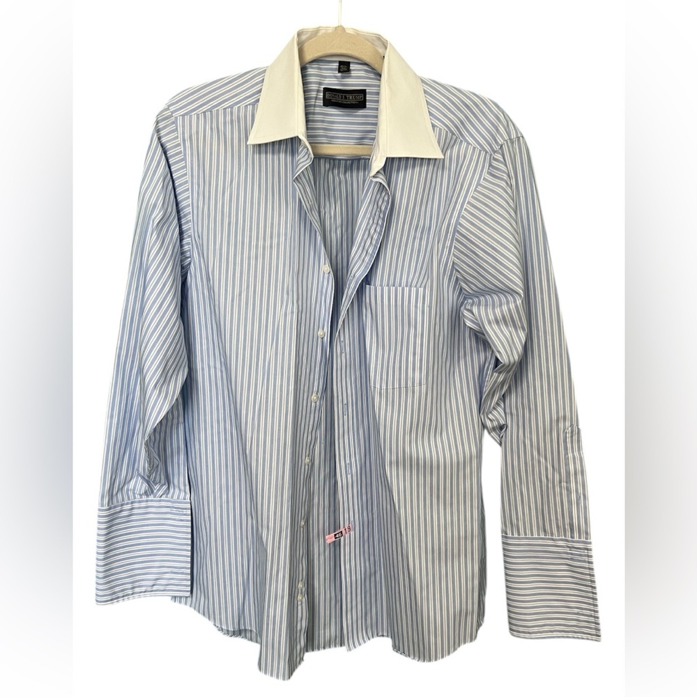 Donald J. Trump Signature Collection Blue White Stripe Dress Shirt 15.5 32/33